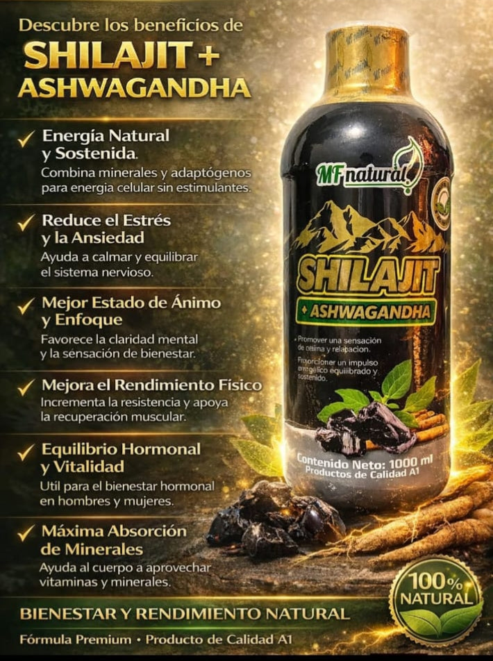 Shilajit + Ashwagandha - MF Natural (1000 ml) | Energía, Enfoque y Equilibrio Hormonal