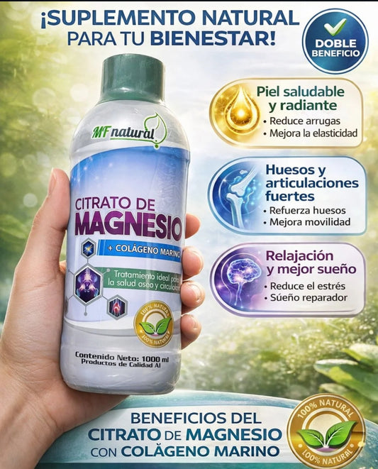 Citrato de Magnesio + Colágeno Marino - MF Natural (1000 ml) | Salud Ósea, Sueño y Piel